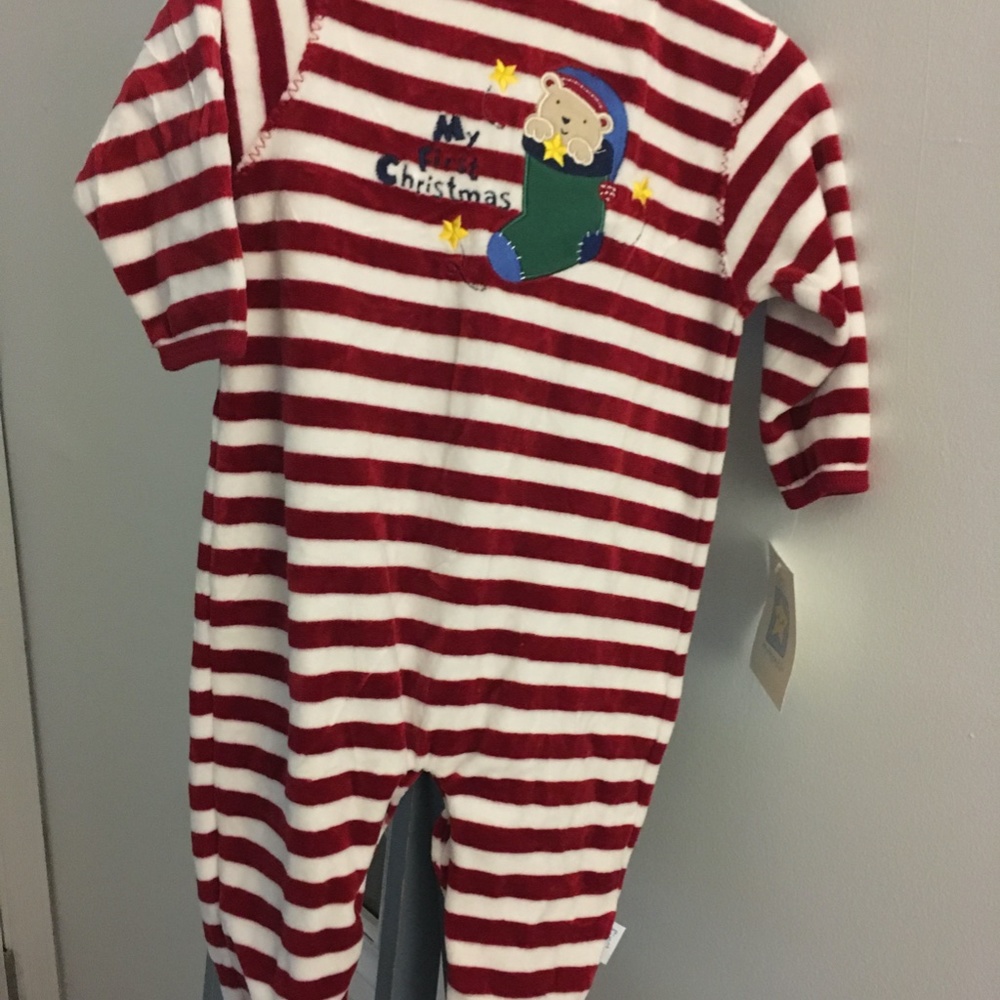 First Moments NWT My 1st Christmas  6/9 Months Unisex Red&White Striped Sleeper